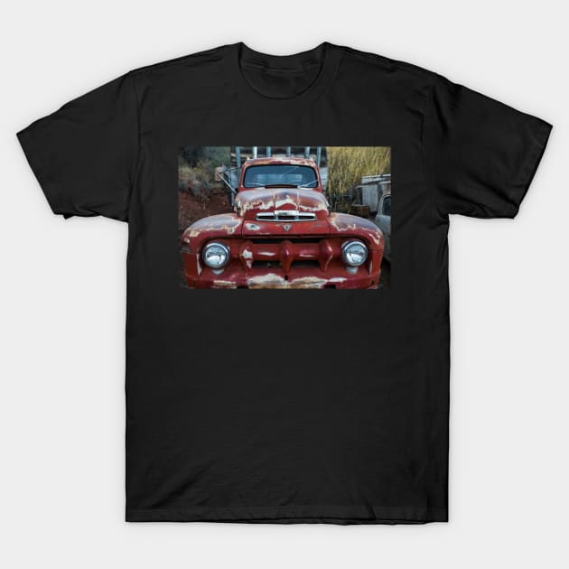 Jerome, AZ Junk Yard Ford V8 Red old Rusty Truck T-Shirt by WayneOxfordPh